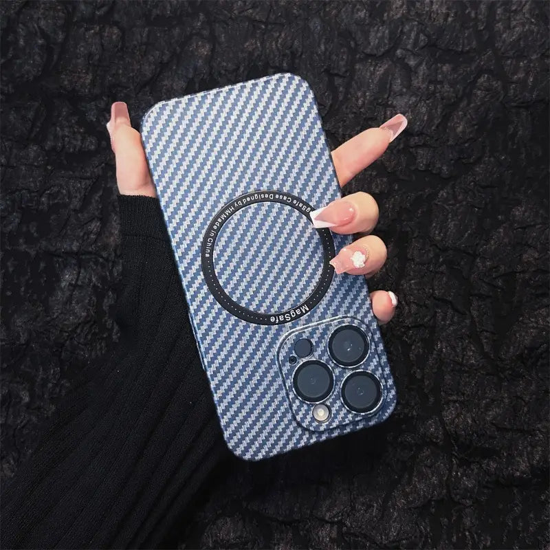 Carbon Fiber Pattern Magnetic Shell High-end Texture Fashion Street Popular Suitable for Apple Protective Case Creative for IPhone16 15 14 13 12 11 Plus Pro Max Mobile Phone Case