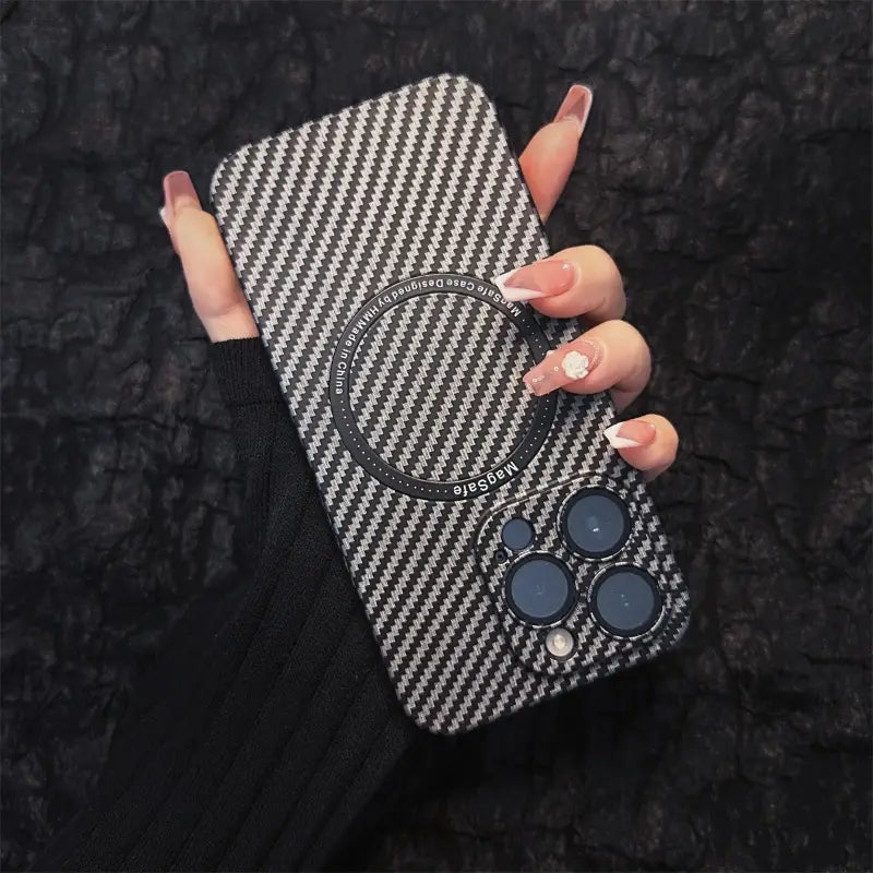 Carbon Fiber Pattern Magnetic Shell High-end Texture Fashion Street Popular Suitable for Apple Protective Case Creative for IPhone16 15 14 13 12 11 Plus Pro Max Mobile Phone Case